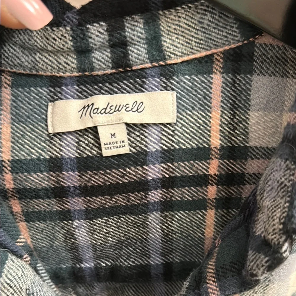 Madewell Green and Pink Plaid Shirt with Pockets - Picture 3 of 6